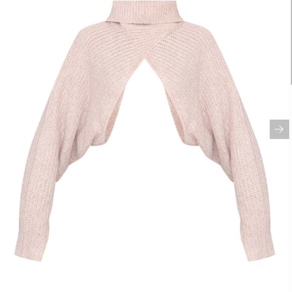 PrettyLittleThing Beige Extreme Cropped Knit Sweater UK Size Medium NWT - Picture 5 of 7